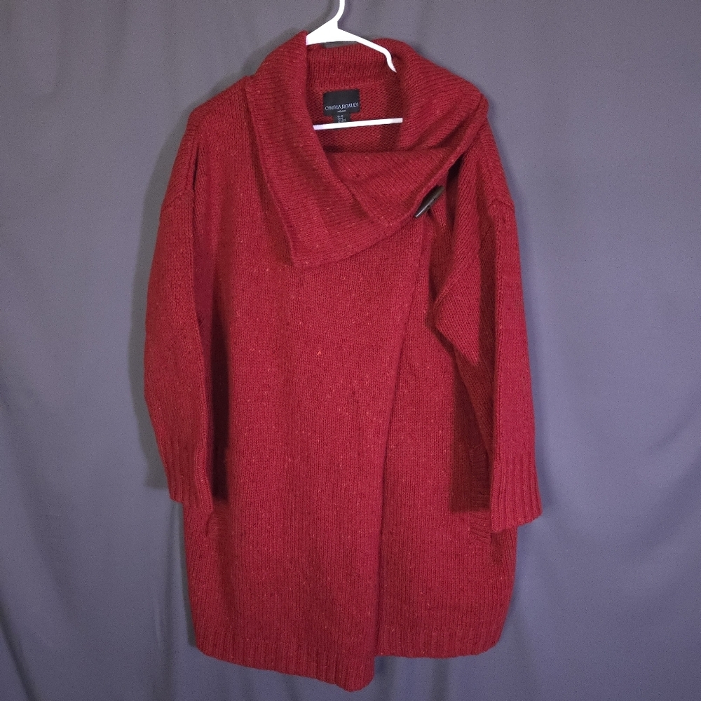 Cynthia Rowley Wool Blend Wrap Cardigan Size 2X Wooden Toggle Cowl Neck